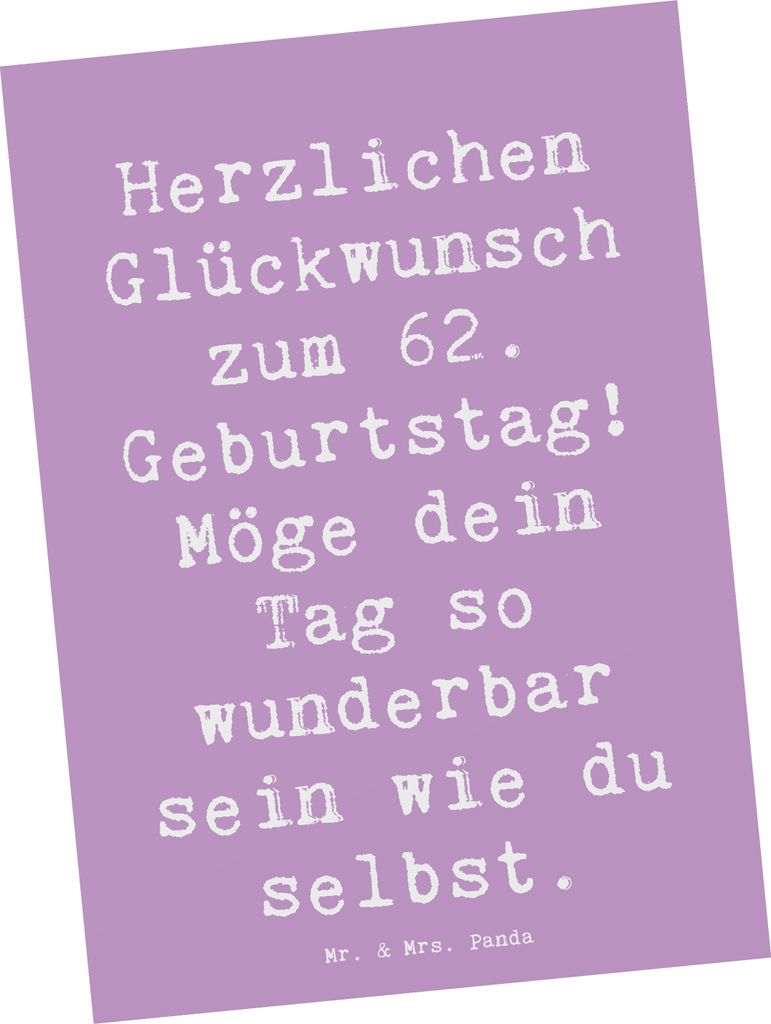 Mr. & Mrs. Panda Grußkarte Spruch 62. Geburtstag - Lavendeltraum - Geschenk, du selbst, Fotokarte, Lächeln, Kunstkarten, speziell, wunderbarer Ta...