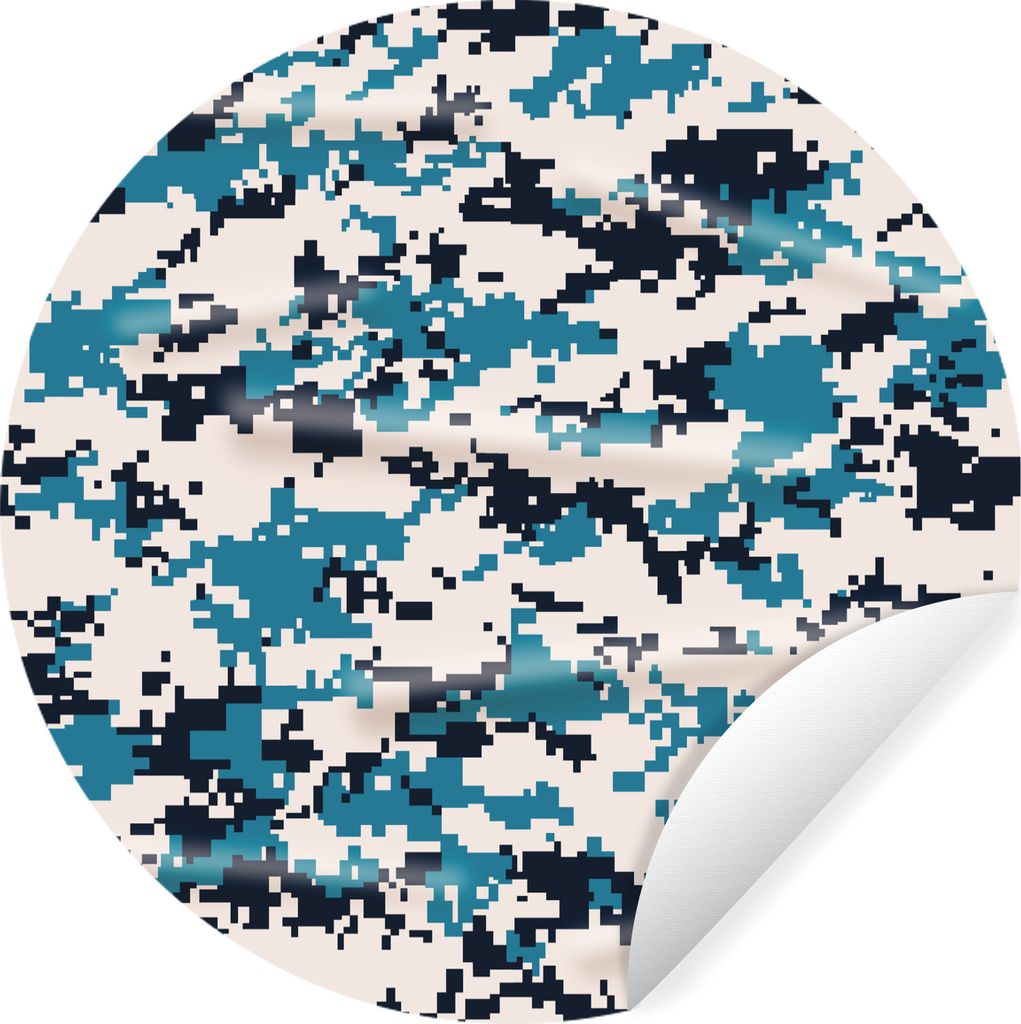 MuchoWow Runde Wandtattoo - Wandsticker Tapete Aufkleber Blaues und weißes Camouflage-Muster Ø 100 cm Selbstklebend und Repositionierbar - Wand...