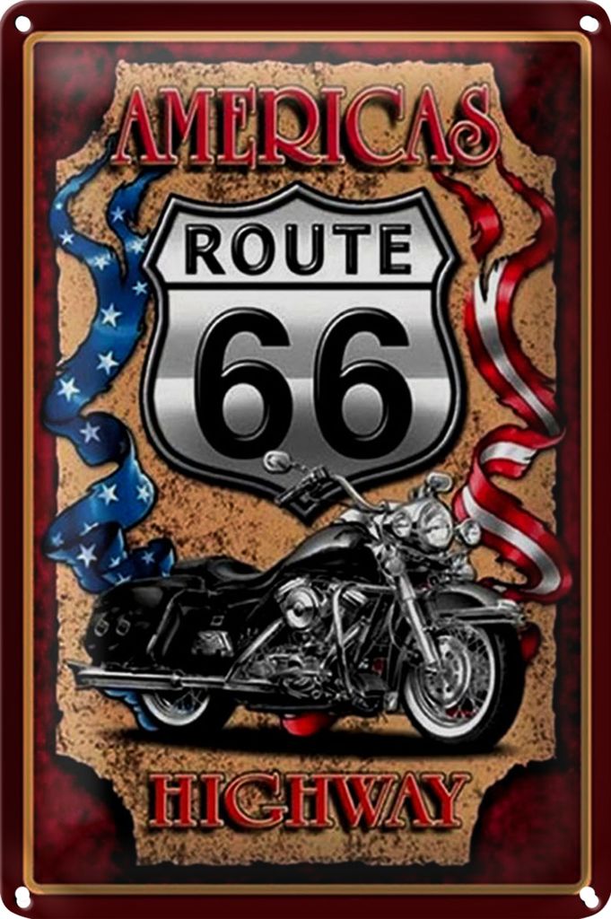 Blechschild Motorrad 18x12cm Americas Route 66 highway