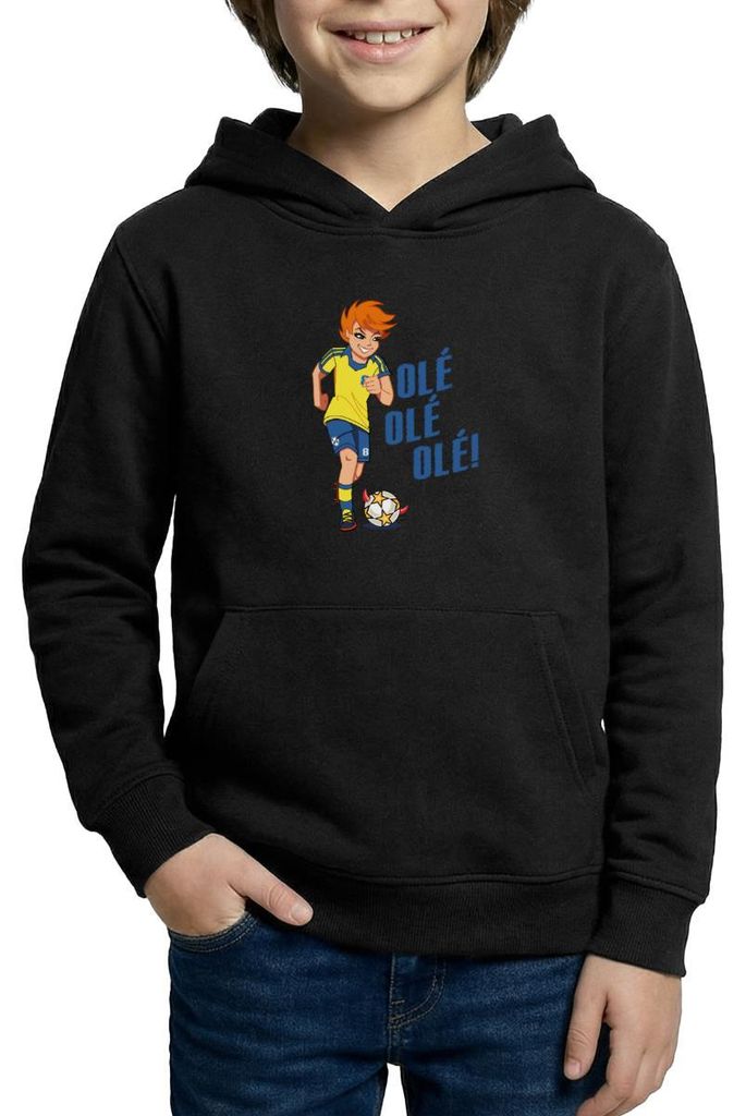 Spreadshirt Teufelskicker Olé Catrina Mit Fußball Kinder Hoodie, S (5/6 Jahre), Schwarz