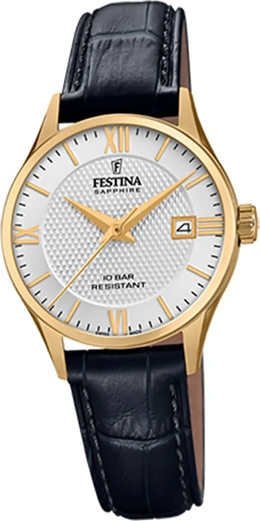 Montre Festina F20011/1 Swiss Made en cuir noir pour femme chic
