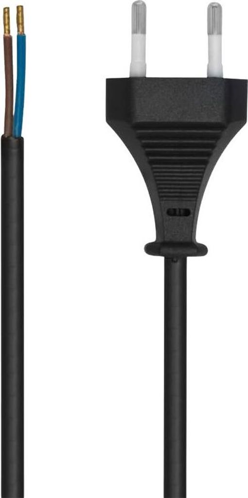 Netzkabel mit Eurostecker – 2m, H03 VVH2-F 2×0,75mm², schwarz