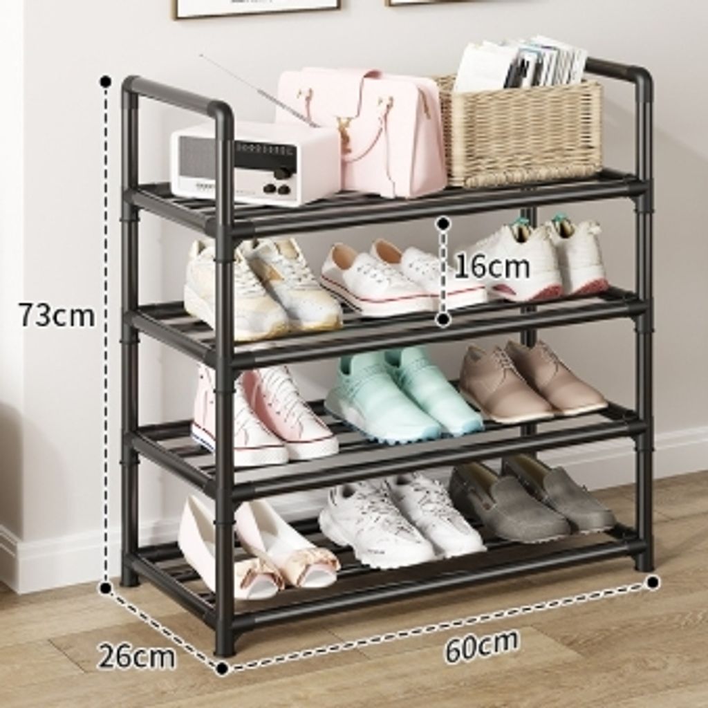 Freistehendes Schuhregal aus Metallrohr, Schuhregal, Aufbewahrungsregal für Zuhause für den Eingangsbereich, Flur, Schrank (Schwarz, 4 Ebenen)