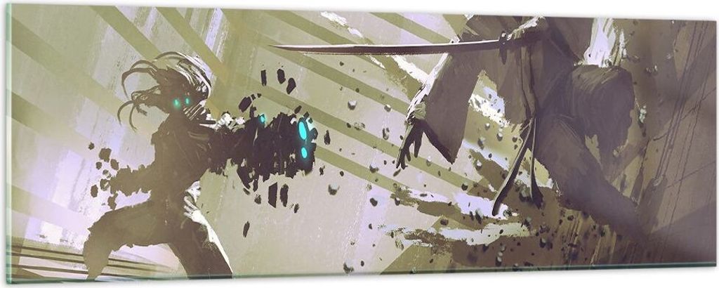 Bilder auf glas - Roboter Samurai Schwert Kämpfen - 90x30cm - Glasbilder - Wandbilder - Kunstdruck - zum Aufhängen bereit - Wanddekoration aus Gl...