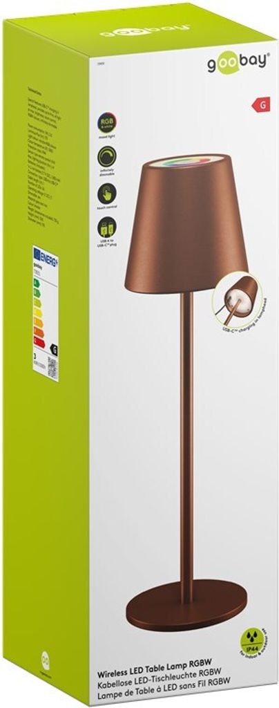 Kabellose LED-Tischleuchte RGBW, Bronze Produktbild 