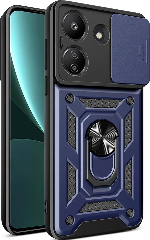 Custodia per Xiaomi Redmi 13C 4G con anello, supporto, protezione della fotocamera, paraurti in TPU, custodia in silicone blu