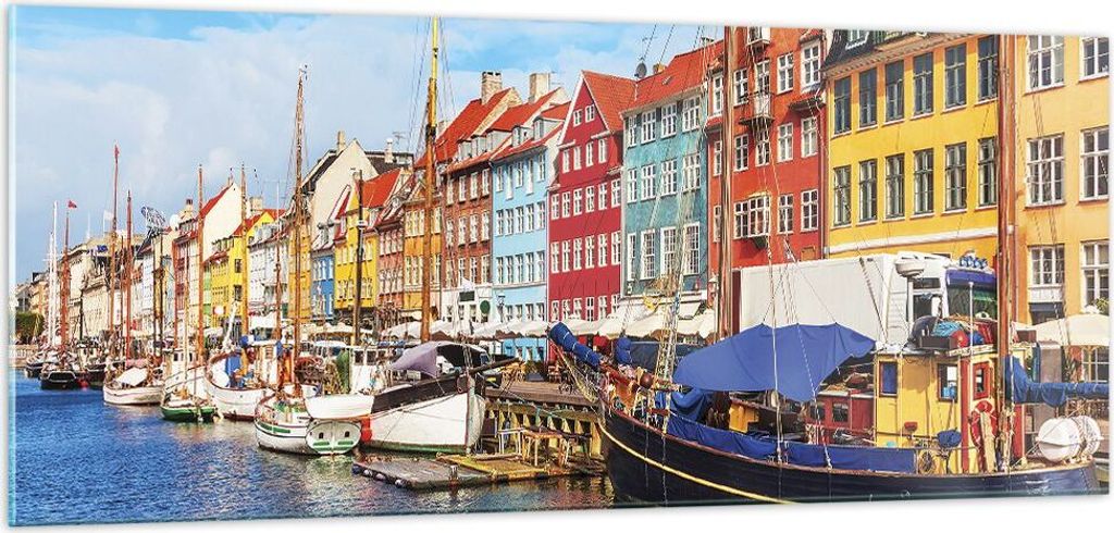 Bilder auf glas - Einteilig - Kopenhagen Nahavn Schiffe - 100x40cm - Glasbilder - Wandbilder - Bilder - Wanddekoration aus Glas - Glas Bilder - Wan...