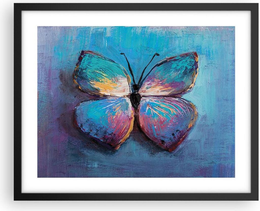 Gerahmtes Poster - Schwarzer Rahmen - Handschriftlich Schmetterling Blau - 50x40 cm - Wand Bild - Wanddeko - Wandbilder - Kunstposter - Wandposter ...