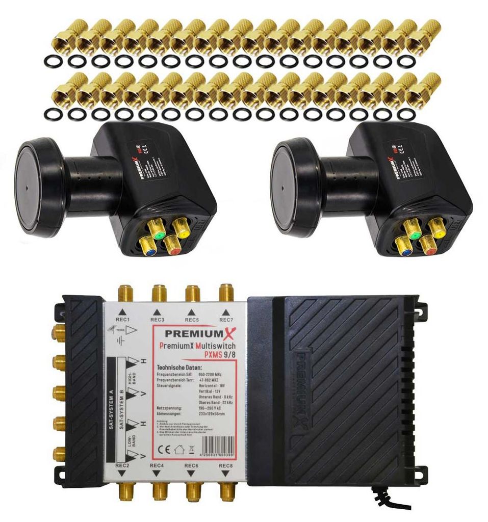 PremiumX Multischalter Set 9/8 Multiswitch SAT 2x Quattro Produktbild 