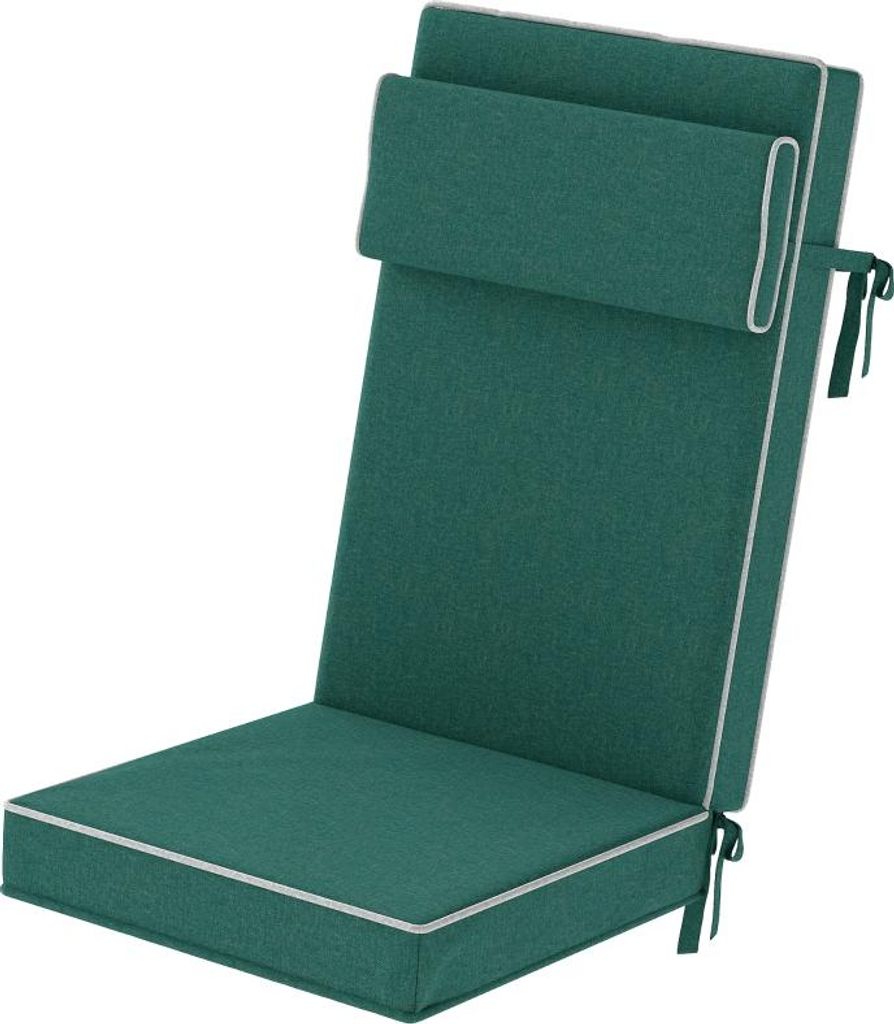 Sitzkissen 120 x 47 x 9,5 cm wasserabweisend Stuhlkissen mit Bändern, Kopfstütze, UPF50+ Outdoor Indoor Sitzauflage, Sitzpolster für Klappstuhl