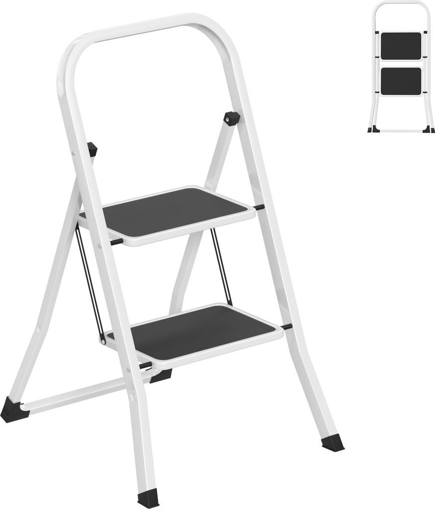 UISEBRT 2 StufenMetallLeiter Klappleiter Tritthocker Rutschfeste Stufenleiter Mehrzweckleiter Klapptritt Trittleiter Stehleiter bis 150 kg, Schwarz...