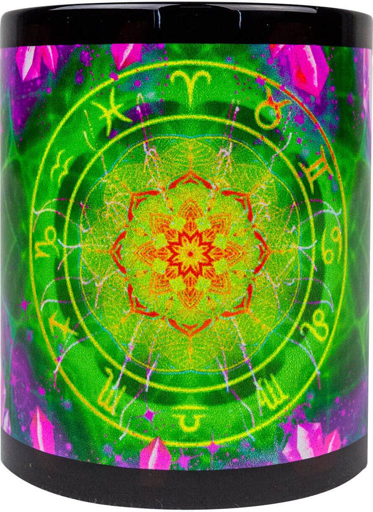 PSYWORK Fluo Cup Neon Motiv Tasse "Zodiac Signs Green"