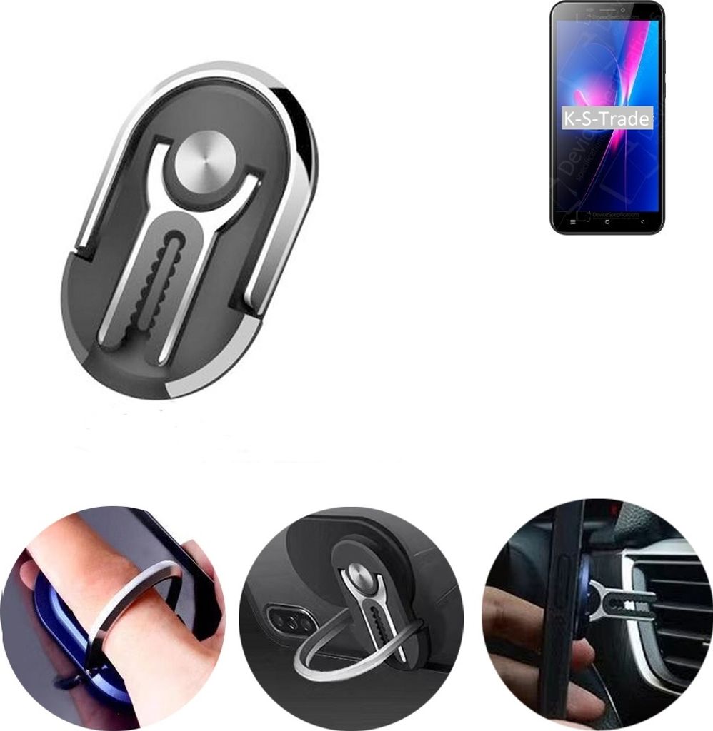 K-S-Trade 3in1 Smartphone-Ring Handy-Ring kompatibel mit Oukitel C9 Fingerhalterung Handyring Tischständer Lüftungsgitter-Halterung Tisch Ständer