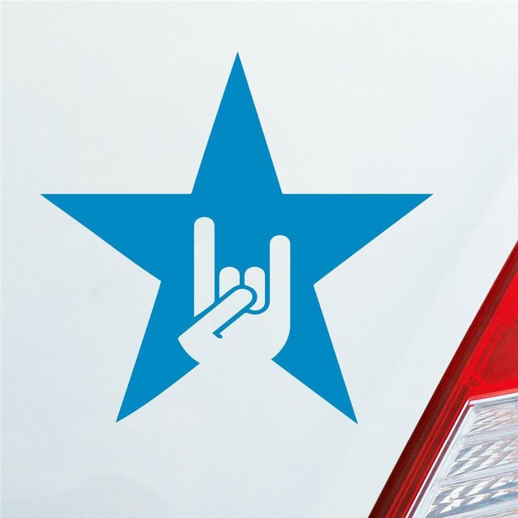 Auto Aufkleber Pommesgabel Rock Ring Festival Heavy Metal 10x10 cm Hellblau Sticker Heckscheibenaufkleber