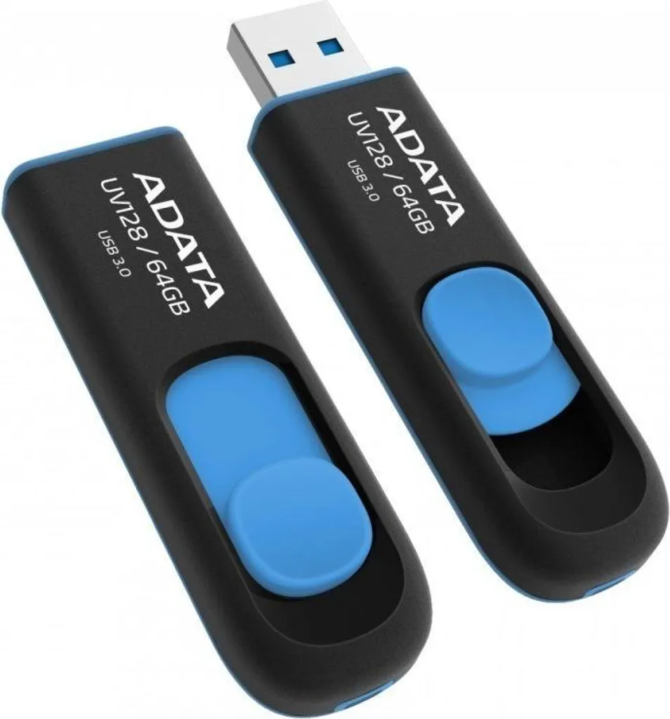 ADATA Flash Disk 64GB UV128, USB 3.1 Dash Drive (R:90/W:40 MB/s) černá/modrá