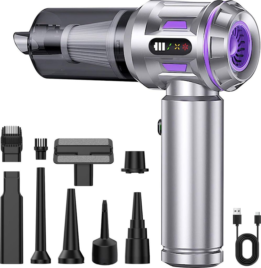 Kabelloser Handstaubsauger Akku für Auto Zuhause, Starkes Saugen mit Elektrischer Druckluftdose Staubgebläse, Leicht Leistungsstark für Tierhaar...