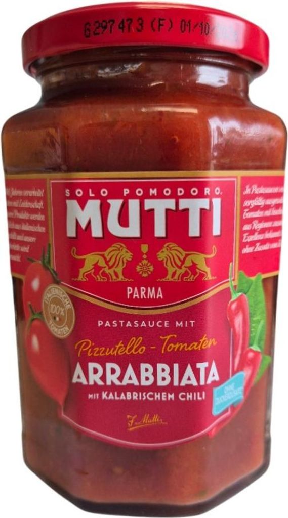 Mutti Pastasauce Arrabbiata mit Pizzutello Tomaten und Kalabrischem Chilli 400g