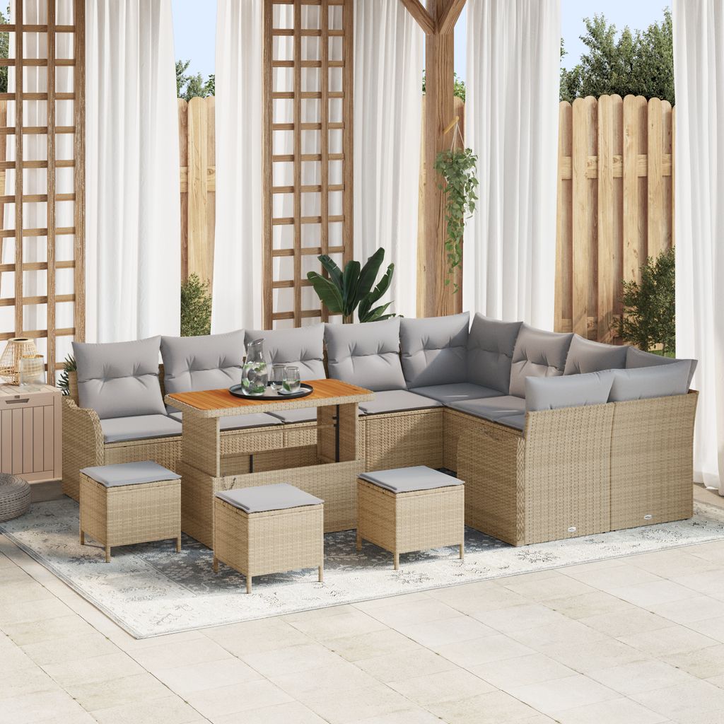 Desgin 13-teiliges Garten Sofa Set mit Kissen Beige Poly Rattan Akazie - Gartensofas 3364262