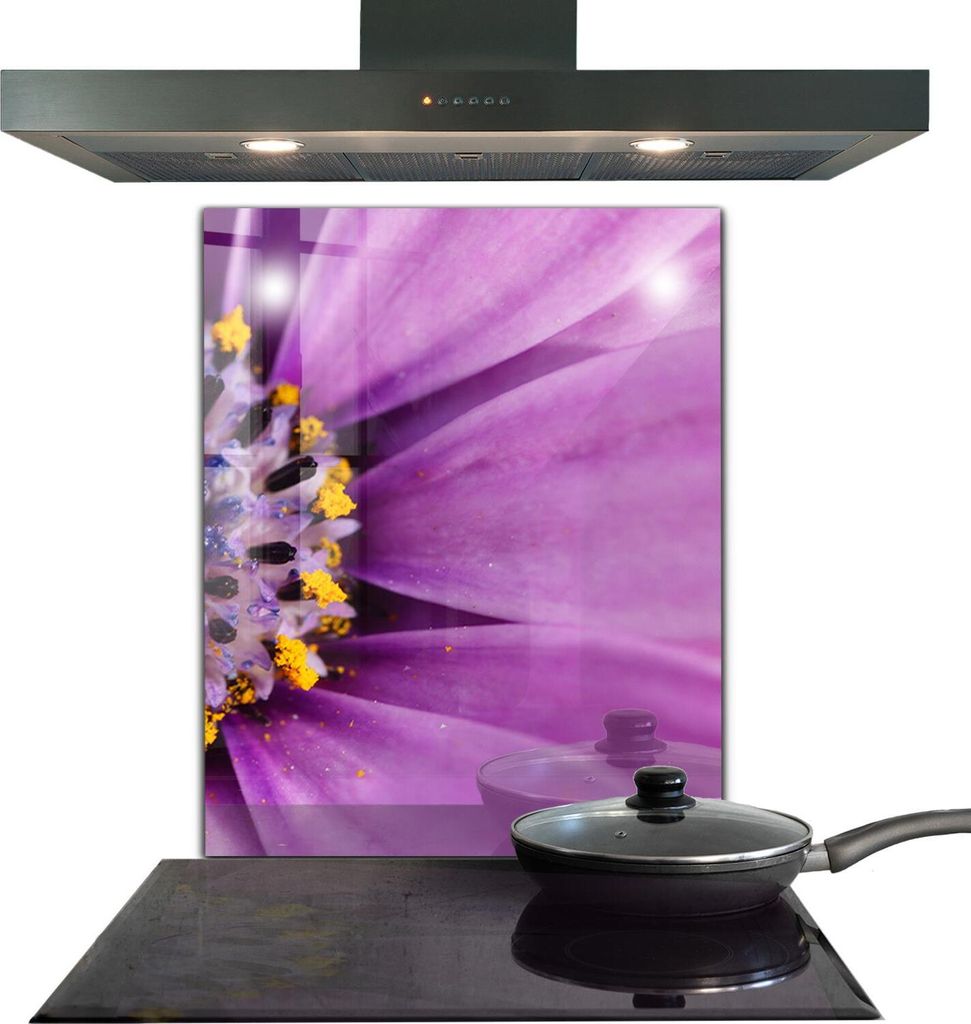Spritzschutz aus Glas Küchenrückwand - Wandschutz für Herd und Spüle - 60x80 cm - Lila Sommerblume