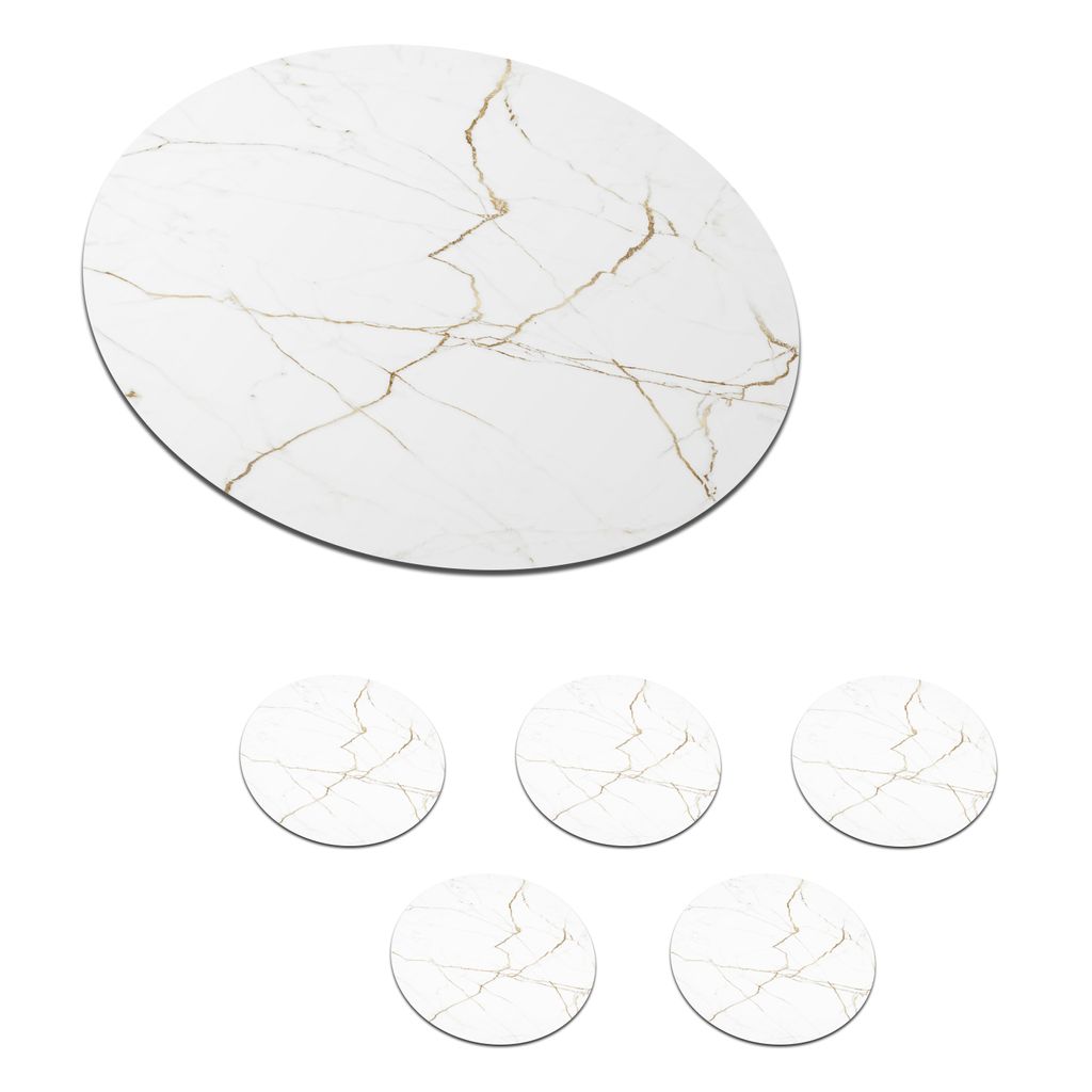 KitchenYeah Glasuntersetzer Rund 6er Set Marmor - Gold - Weiß - Stein 10x10 cm Untersetzer für Gläser - Getränkeuntersetzer - Tischplattensc...