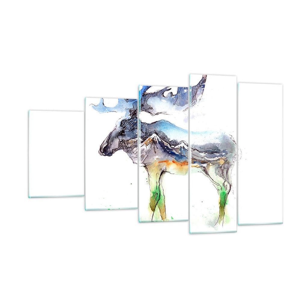 Bilder auf glas - Moose Berge Winter illustration - 100x60cm - Glasbilder - Wandbilder - Kunstdruck - zum Aufhängen bereit - Wanddekoration aus Gl...
