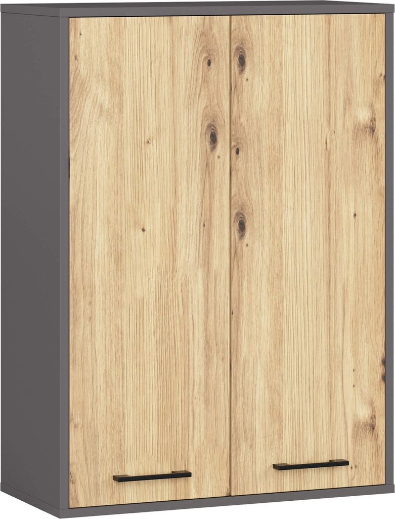 Badezimmer-Hängeschrank FIN Graphitgrau, Artisan Eiche 64 cm 2 Türen B64xH94xT30 cm