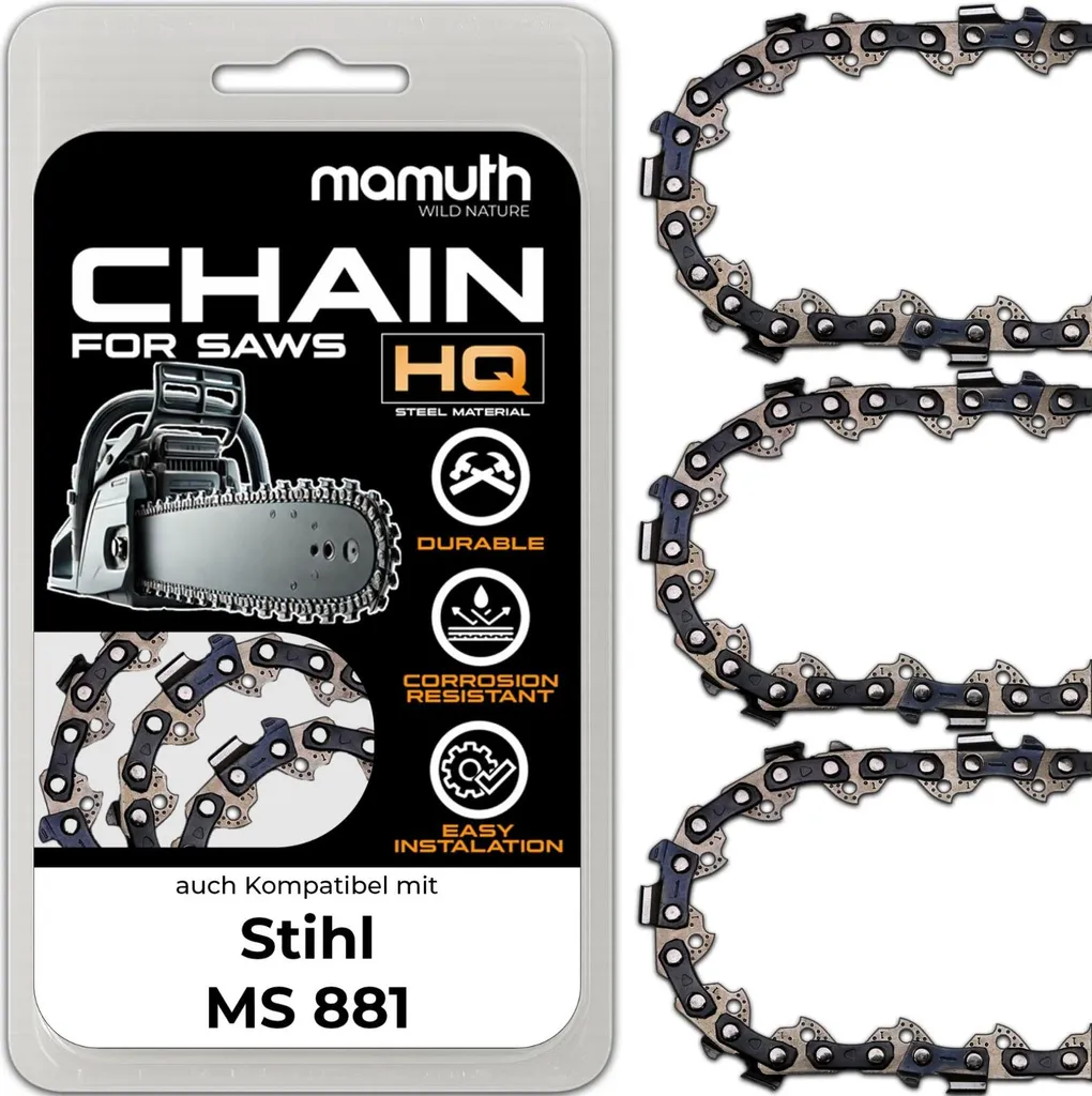 Lot de 3 chaînes tronçonneuse 75cm 1,6mm 92 TG pour Stihl MS 881 fiable