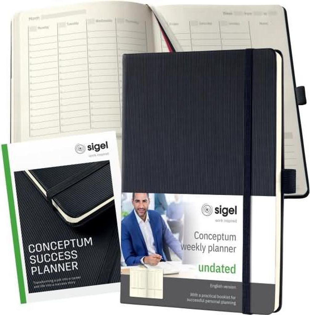 SIGEL CO701 Wochenplaner Conceptum (GB) - undatiert - ca. A5 - schwarz - Hardcover - 53 Wochen, 2 Seiten = 1 Woche - 192 S. - PEFC-