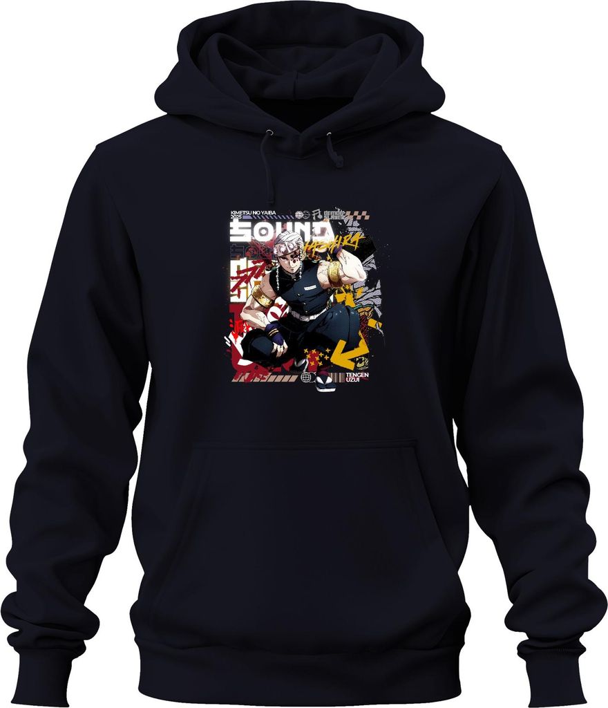 Tengen Uzui Kimetsu no Yaiba Hashira Schwerter Perlen Gold Uni Hoodie Kapuzenpullover, Navy, 3XL