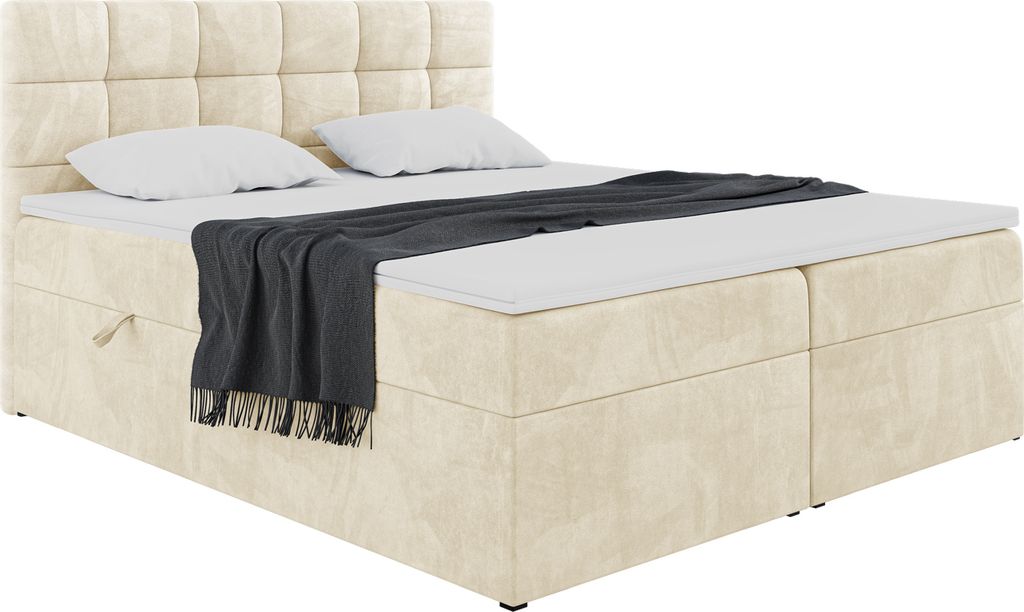 MEBLINI Boxspringbett mit Bettkasten - Gepolstert Doppelbett mit Matratze und Topper - Polsterbett mit Stauraum - Bett mit Kopfteil - Stauraumbett ...
