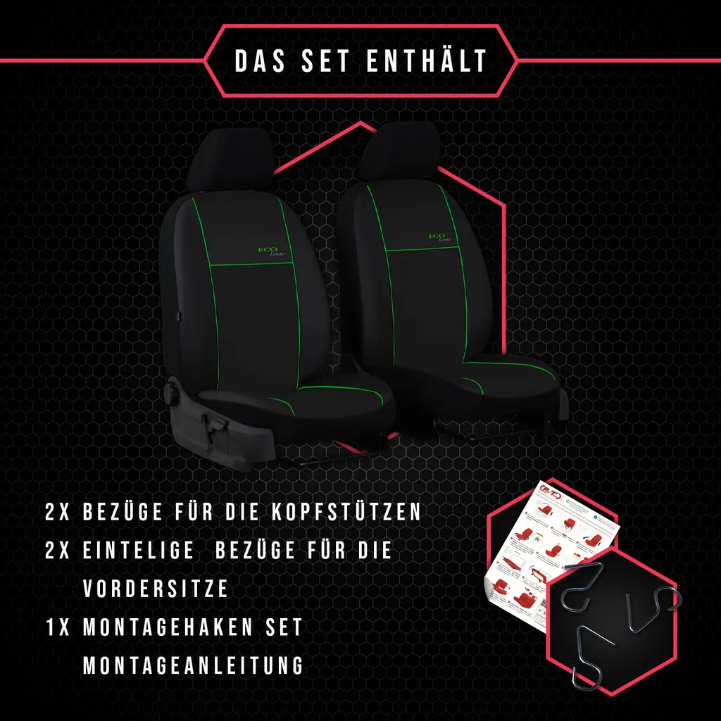 Set Coprisedili Auto Verdi per Honda Jazz II - Kit Anteriore 1+1 - 7