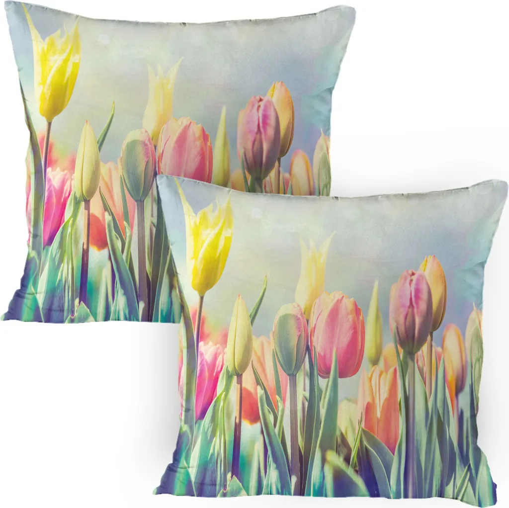 2 Federe Cuscino 80x80 ABAKUHAUS - Motivo Tulipani Pastello