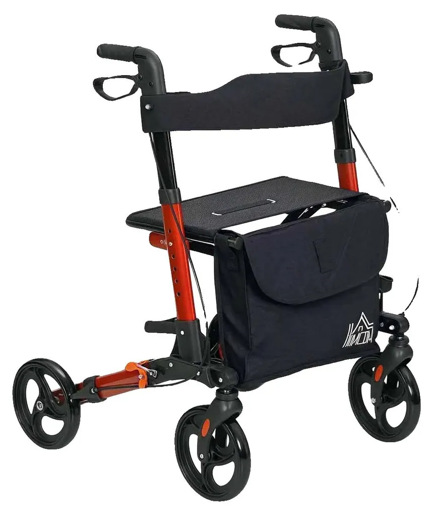 Déambulateur pour Senior avec Siège, Aide à la Marche Rouge et Pliable