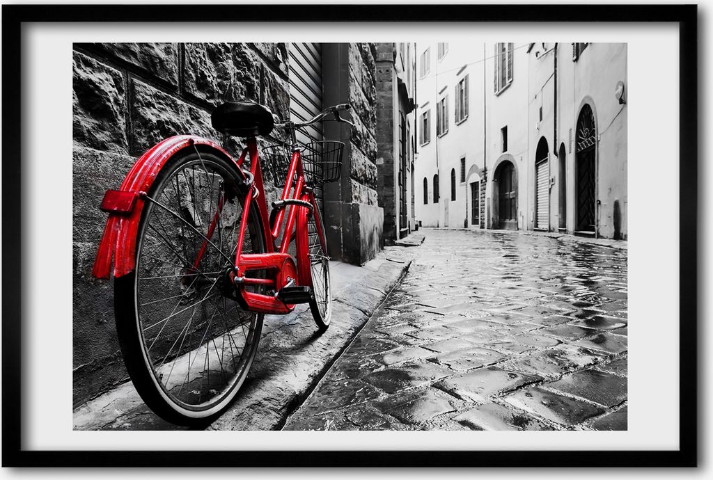 Bild 60x40 MDF-Rahmen, Wandkunst rotes Fahrrad