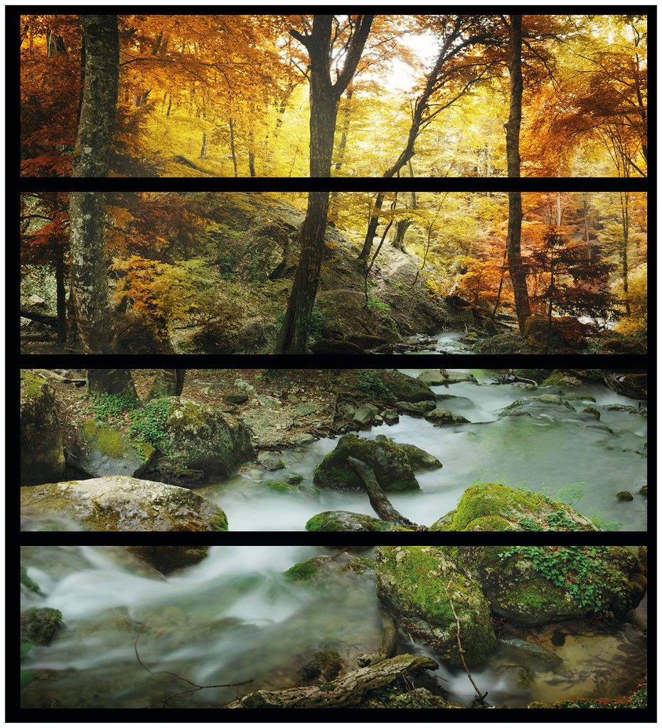 Wallario Möbelfolie / Aufkleber, geeignet für Ikea Malm Kommode mit 4 Schubfächern - Wasserfall mit moosbedeckten Steinen im Herbstwald