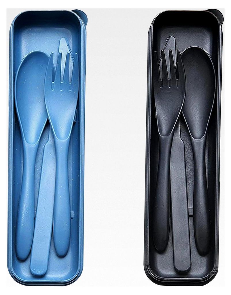 Reisebesteck-Set mit Etui, wiederverwendbares Besteck-Set, Kunststoff-Messer-Gabel-Löffel-Set, tragbares Camping-Besteck-Set für Picknick, Büro,...