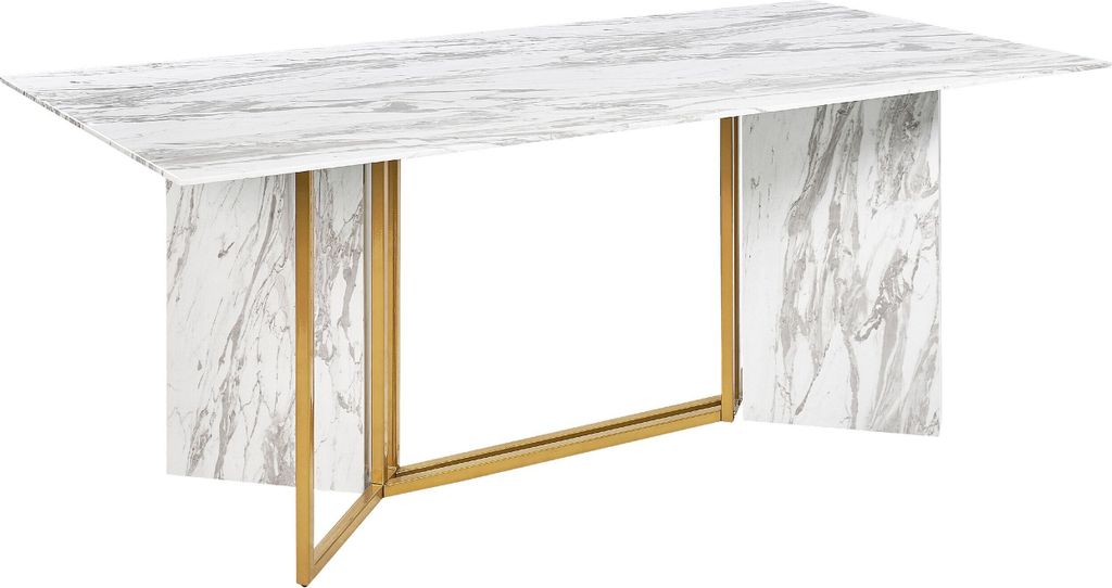 BELIANI Esstisch Marmoroptik Weiß / Gold 100 x 200 cm Metallbeine Tisch für Acht Personen Esszimmertisch Modernes Design Elegant Glamour