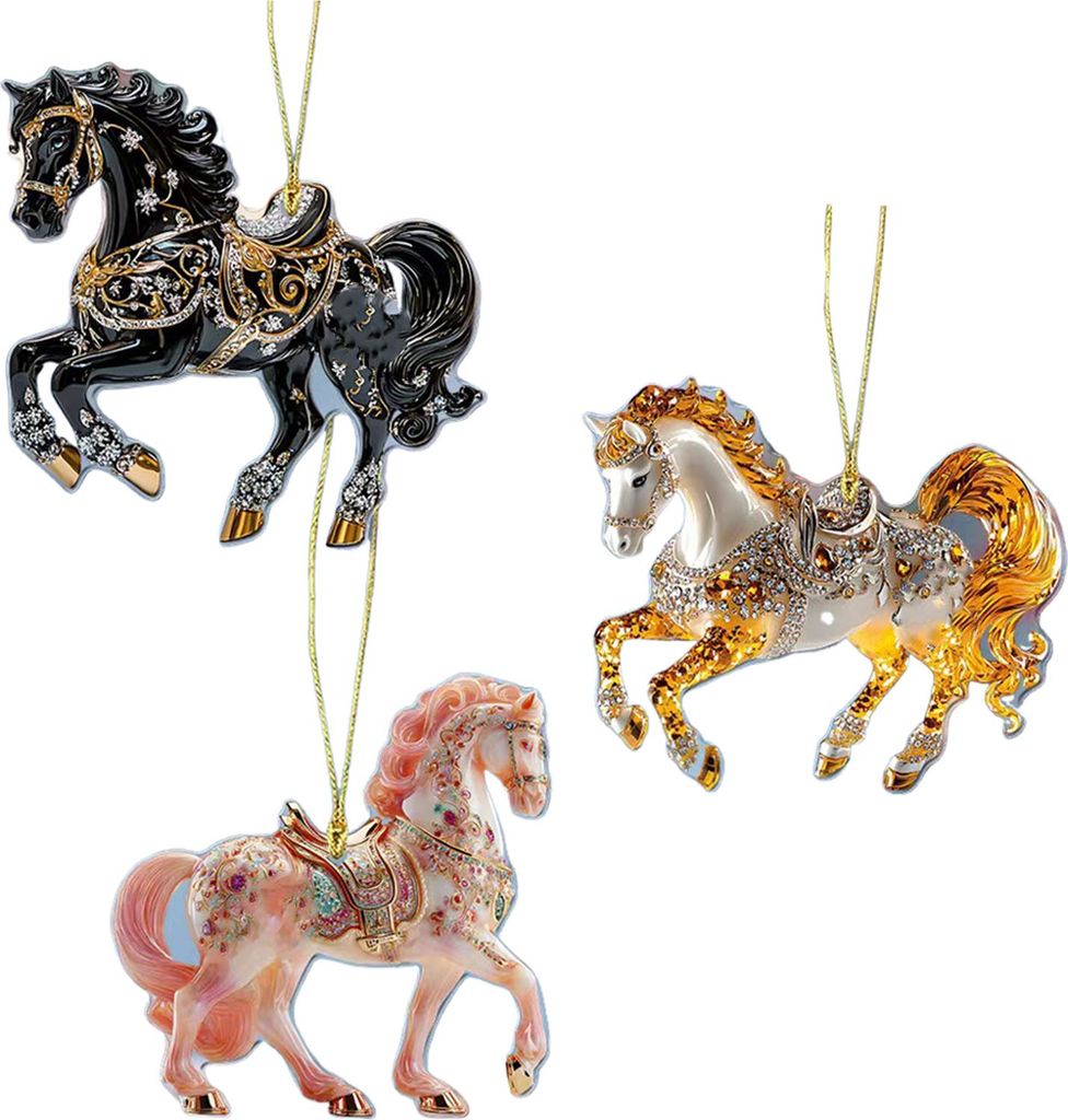 Glitzernder Strass-Pferde-Weihnachtsbaumschmuck, 2D-Acryl-Anhänger, Weihnachtsgeschenk für Frauen und Mädchen, Pferdeliebhaber
