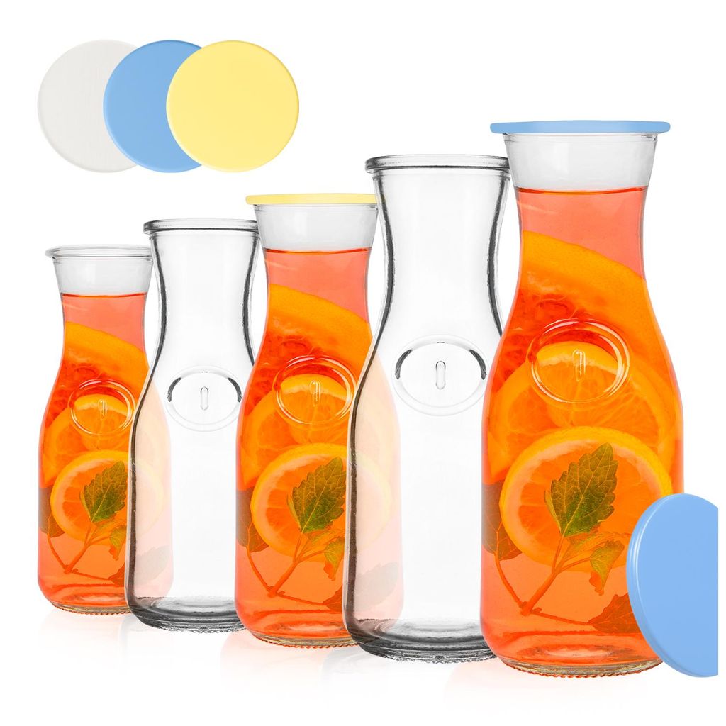 SuperButelki.pl – 5 x 1000 ml Glaskaraffe, 1-l-Wasserkaraffe mit Verschluss, dickes Glas, handliche und vielseitige Karaffe, 5er-Set