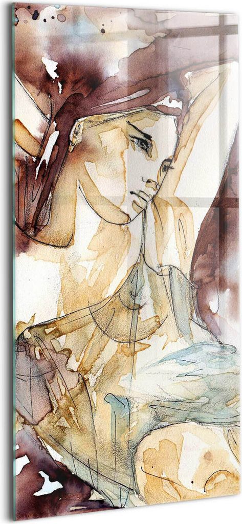 Designer Glasbild - Wandbild - Glas Bild - 70x140 cm - Aquarellporträt Einer Frau
