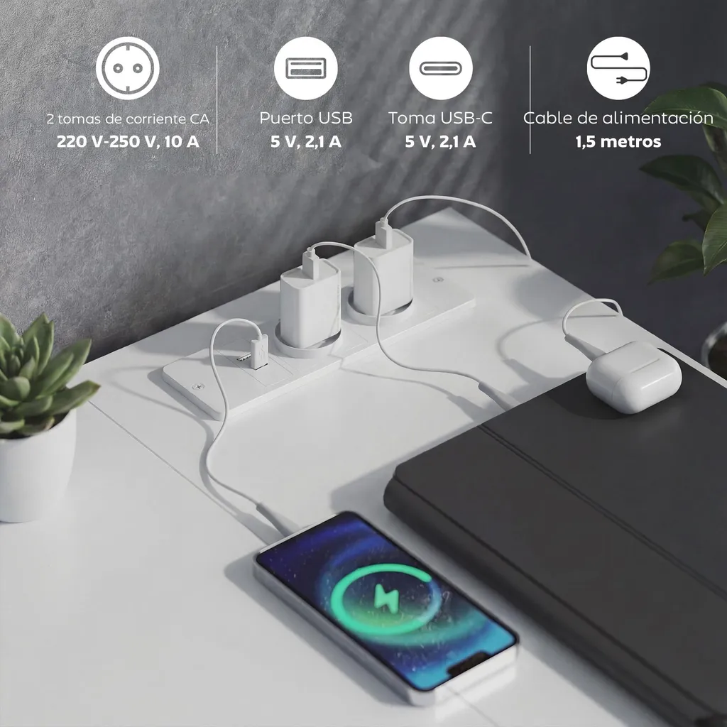Bureau en L blanc anti-câbles apparents avec prises USB intégrées compacte - 4