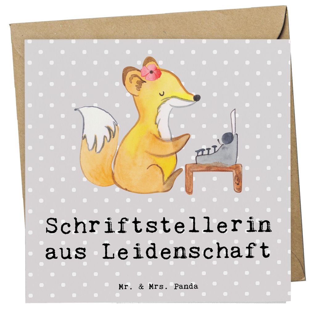Mr. & Mrs. Panda Grußkarte Schriftstellerin Leidenschaft - Grau Pastell - Geschenk, Verlag, Spruch, doppelkarte, faltkarte, anlasskarte, Buchhandl...