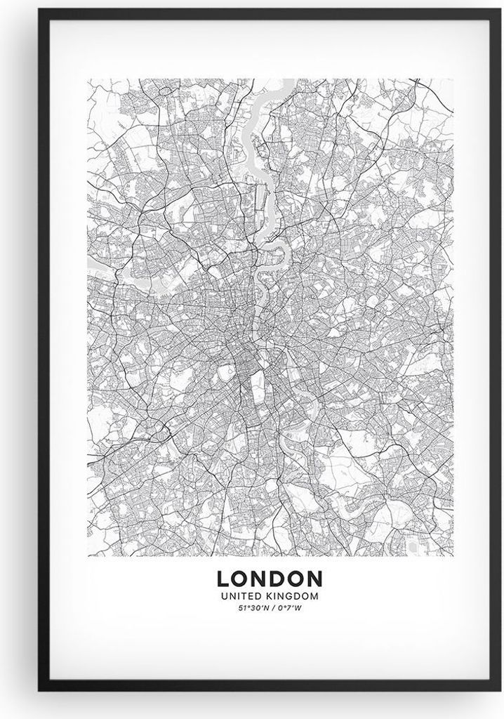 Gerahmtes Poster - Schwarzer Rahmen - Stadt Karte London - Produktbild 