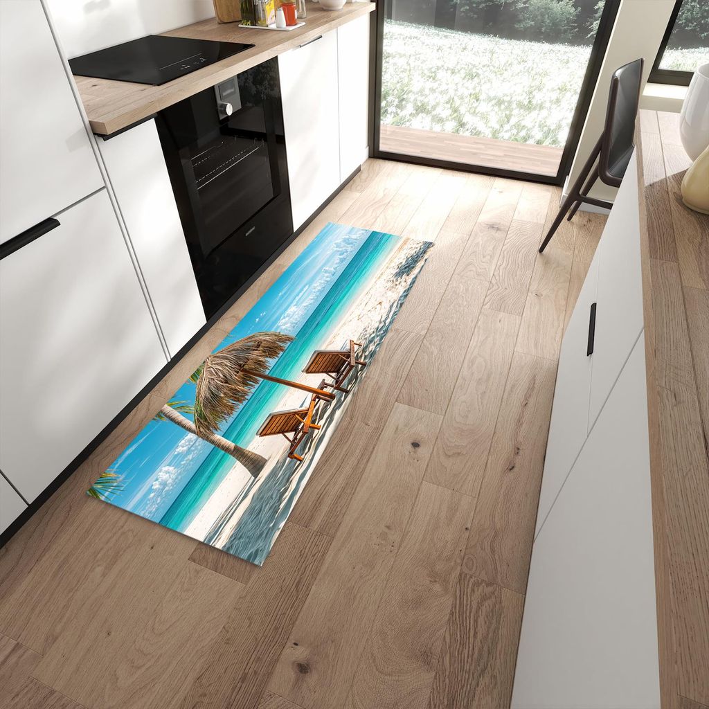 Küchenteppich 60x180cm rutschfest & abwischbar PVC Läufer - Strandparadies