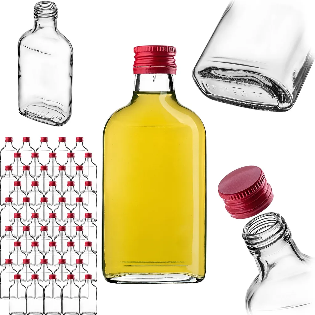 Fiaschetta KADAX 200ml, 50 pezzi, bottigliette di vetro con tappo a vite, fiaschette, bottiglie vuote da riempire, mini bottiglie di liquore, bottiglie di grappa (rosso)