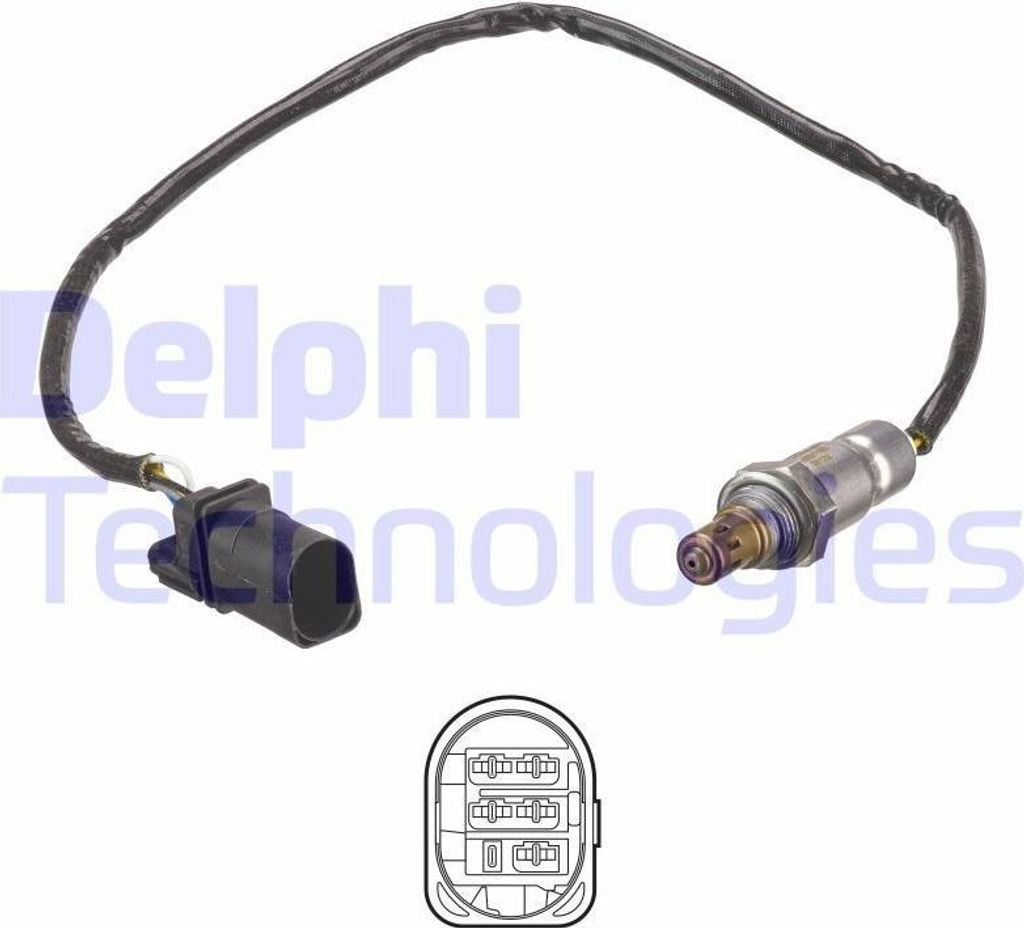 DELPHI Lambdasonde für VW Polo Schrägheck (6R1, 6C1) Breitband-Lambda-Sonde Beheizt 540mm ES21153-12B1