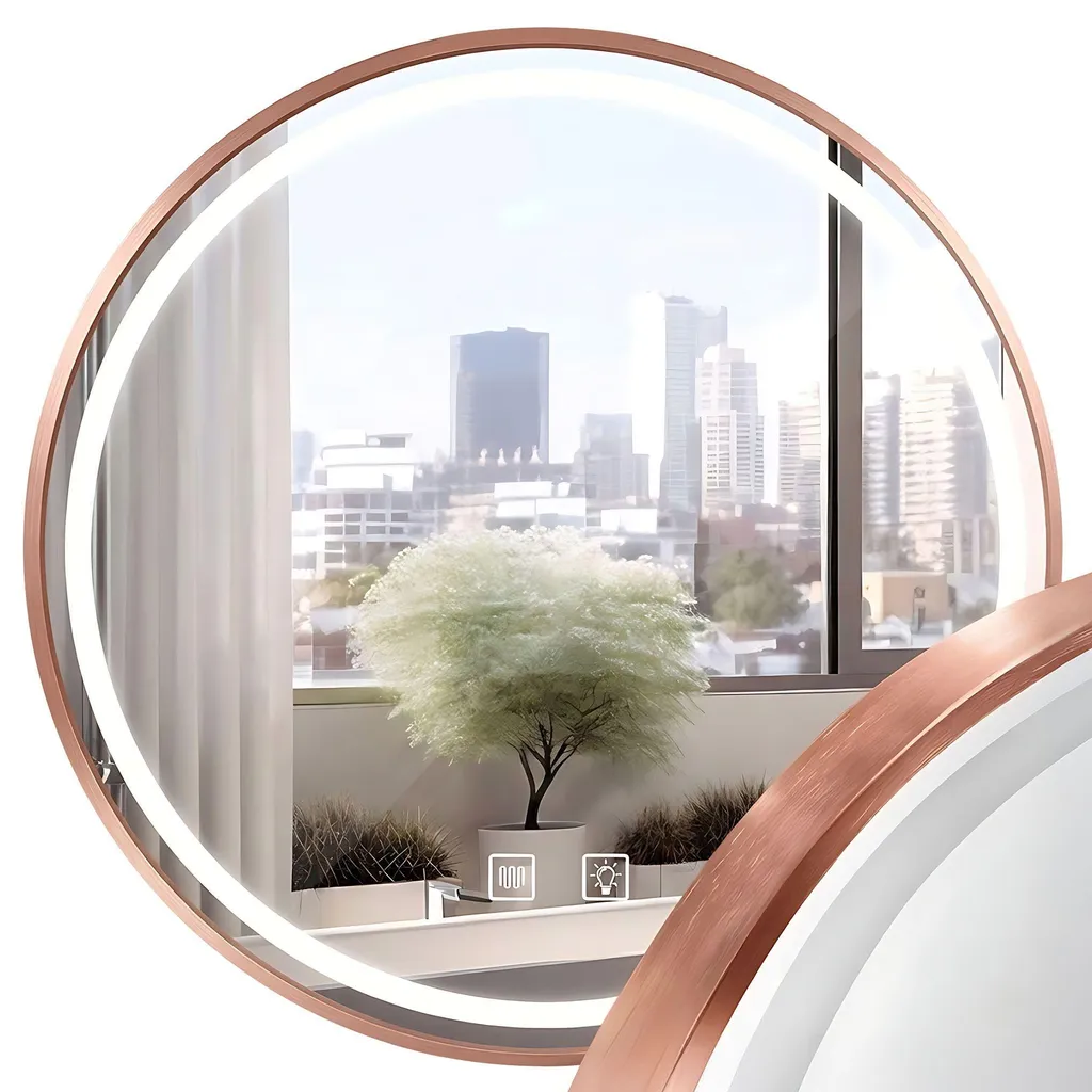 Miroir de Salle de Bain LED 100cm Rond avec Cadre Finition Cuivre Brossé
