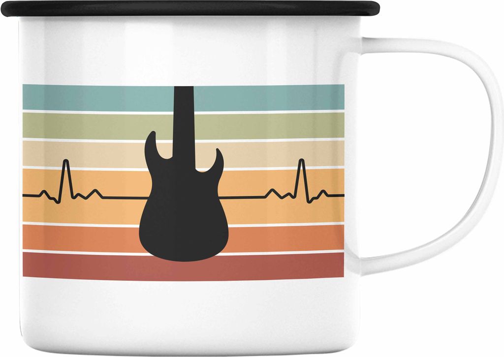 Trendation - Gitarrenspieler Geschenk Emaille Tasse Männer Frauen Gitarre Geschenkidee Gitarristen Gitarrist Geschenke (Schwarz)