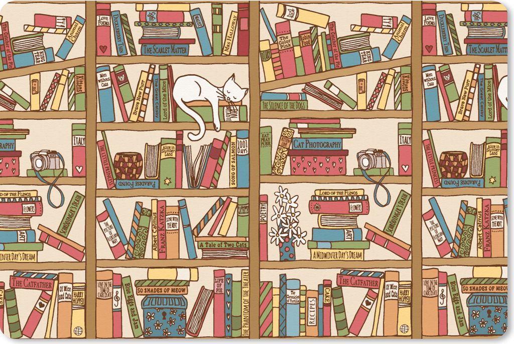 MuchoWow Schreibtischunterlage Muster - Katze - Buch - Jungen - Mädchen - Kinder - Kinder 60x40 cm - XXL Mauspad - Großes Mauspad