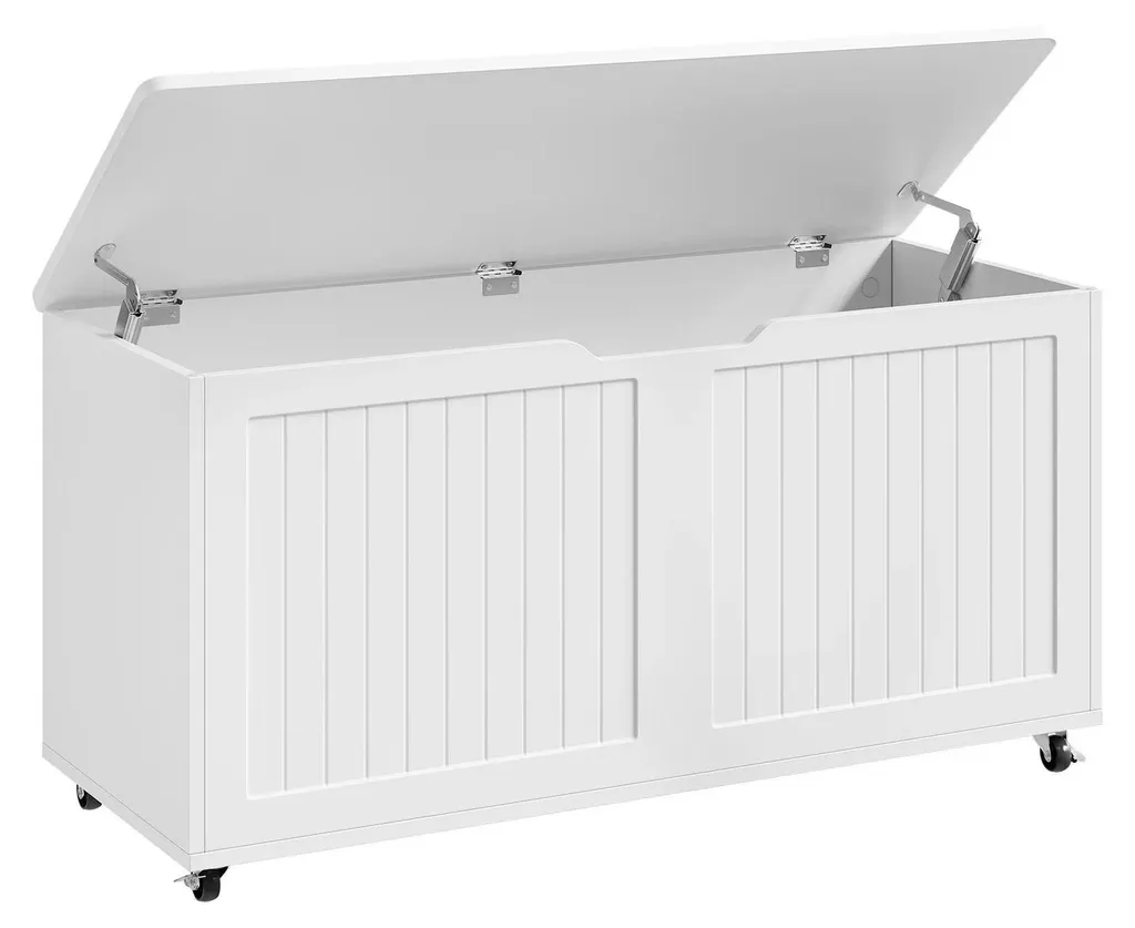 Banc de rangement 100 cm avec couvercle blanc charge max 136 kg bois